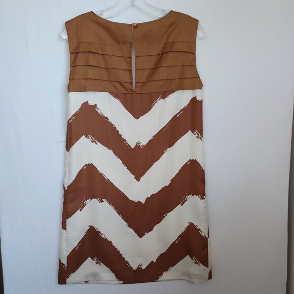 Tibi New York Silk Dress Brown Cream Shift Style Popover Lined Womens 2 - Picture 7 of 12